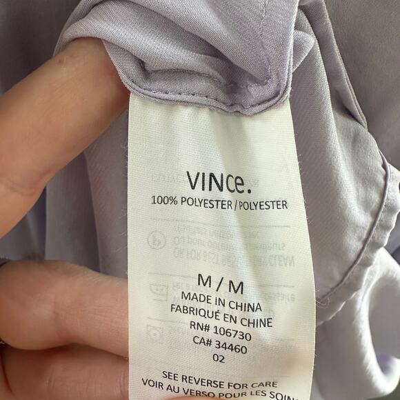 Vince Lilac Purple Satin Medium Sleeveless Dress Pockets Knee Length V-Neck - Picture 10 of 10